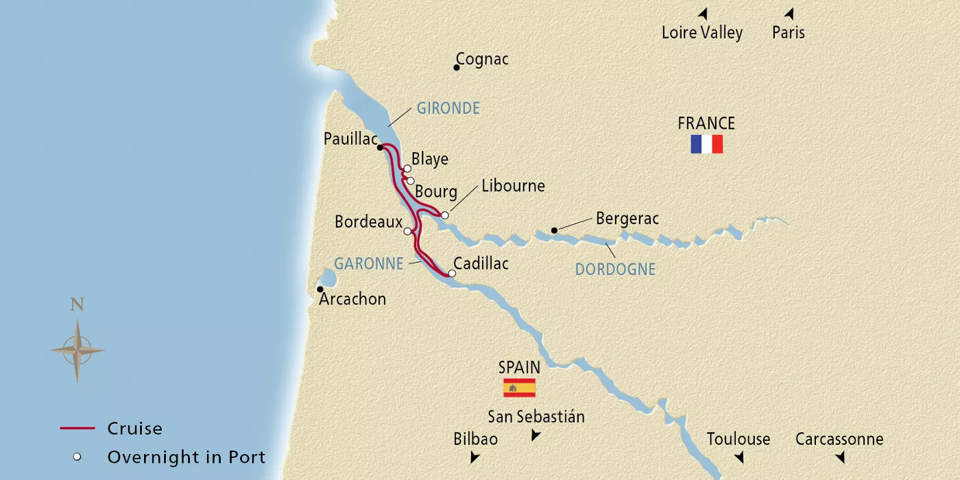 Viking Forseti Châteaux, Rivers & Wine June 18–25, 2028 voyage FRS280618 official itinerary map