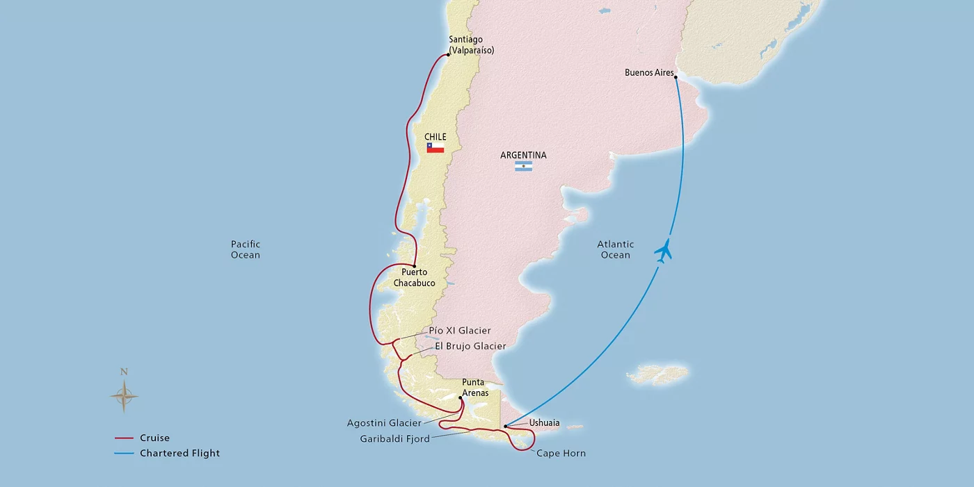 Viking Octantis Chilean Fjords & Scenic Shores November 23–December 5, 2026 voyage XOC261123 official itinerary map