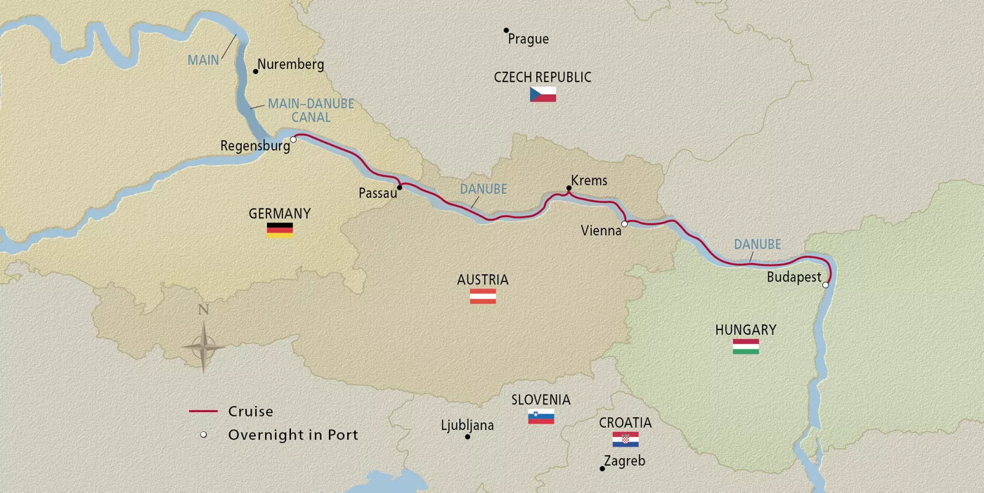 Viking Tor Christmas on the Danube December 15–22, 2028 voyage TOR281215 official itinerary map