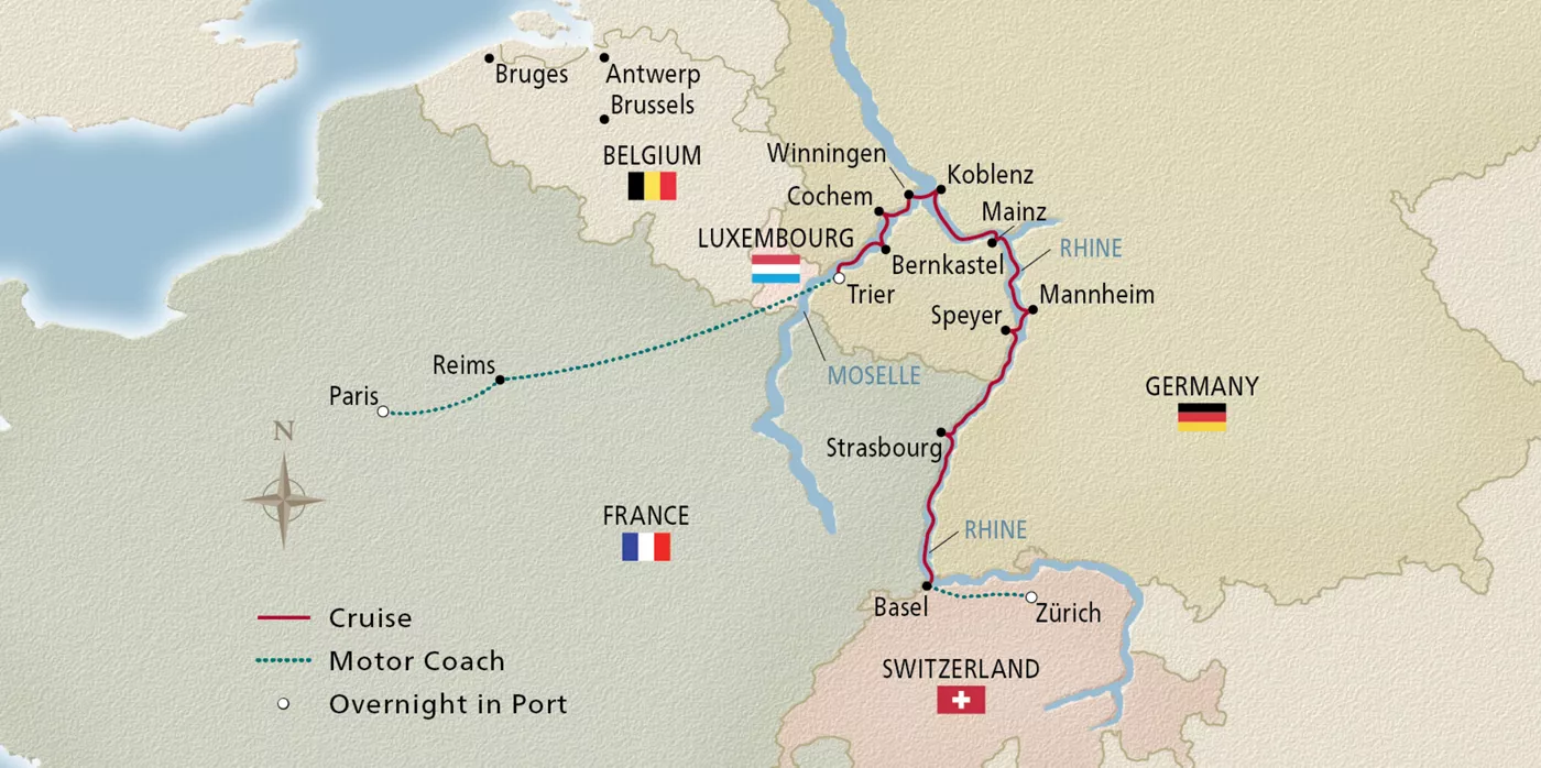 Viking Dagur Christmas on the Rhine & Moselle November 27–December 8, 2028 voyage DAG281129T official itinerary map