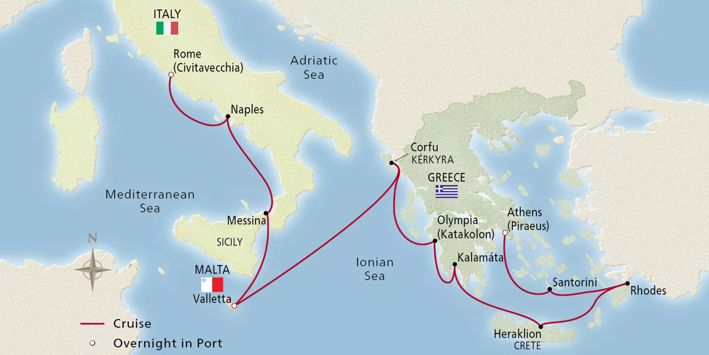 Viking Star Cities of Antiquity December 22, 2026–January 5, 2027 voyage OST261222 official itinerary map