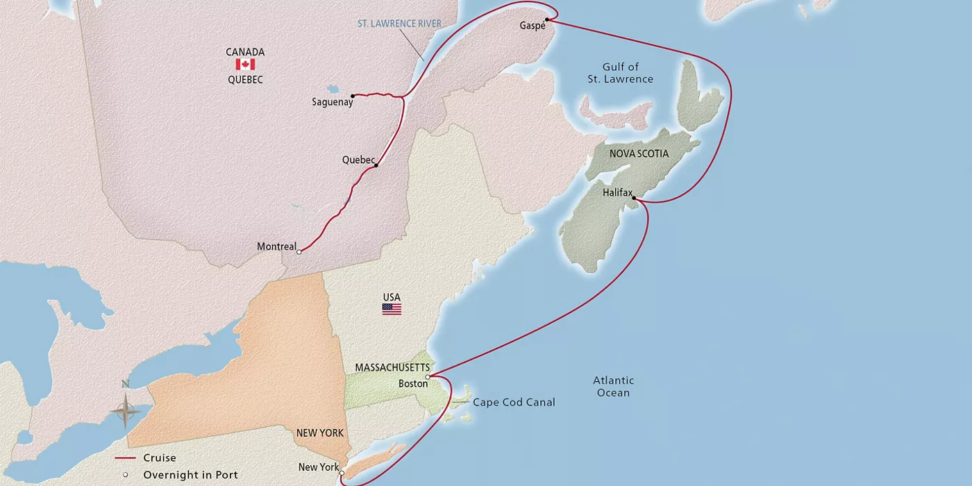 Viking Mars Eastern Seaboard Explorer October 10–22, 2027 voyage OMA271010 official itinerary map