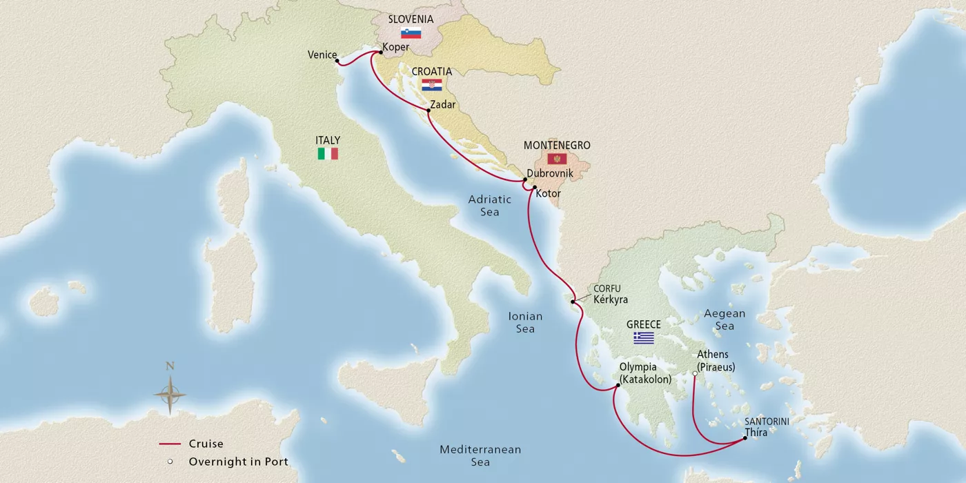 Viking Jupiter Empires of the Mediterranean April 16–25, 2027 voyage OJU270416 official itinerary map