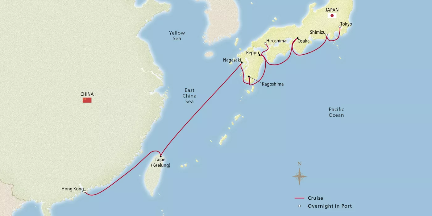 Viking Venus Far Eastern Horizons March 30–April 13, 2028 voyage OVE280330 official itinerary map