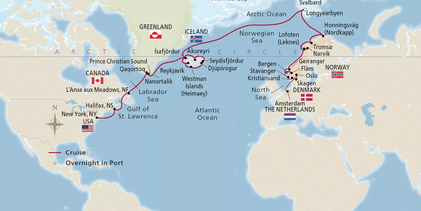 Viking Astrea Grand Fjords & Iconic Viking Shores June 11–July 16, 2029 voyage OAS290611B official itinerary map