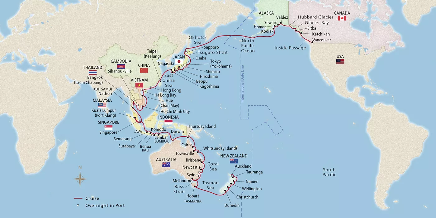 Viking Orion Grand Pacific Explorer September 21–December 22, 2027 voyage OOR270921E official itinerary map