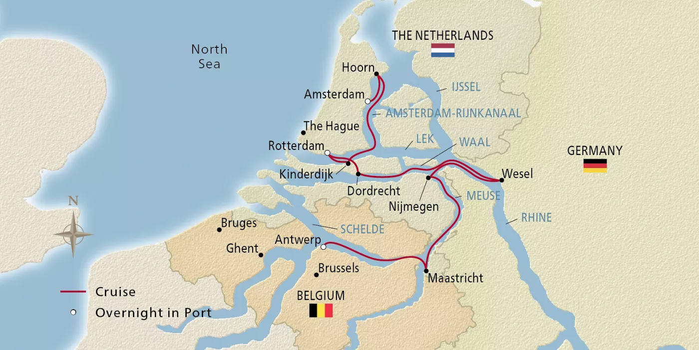Viking Kvasir Holland & Belgium July 9–18, 2027 voyage KVS270709 official itinerary map