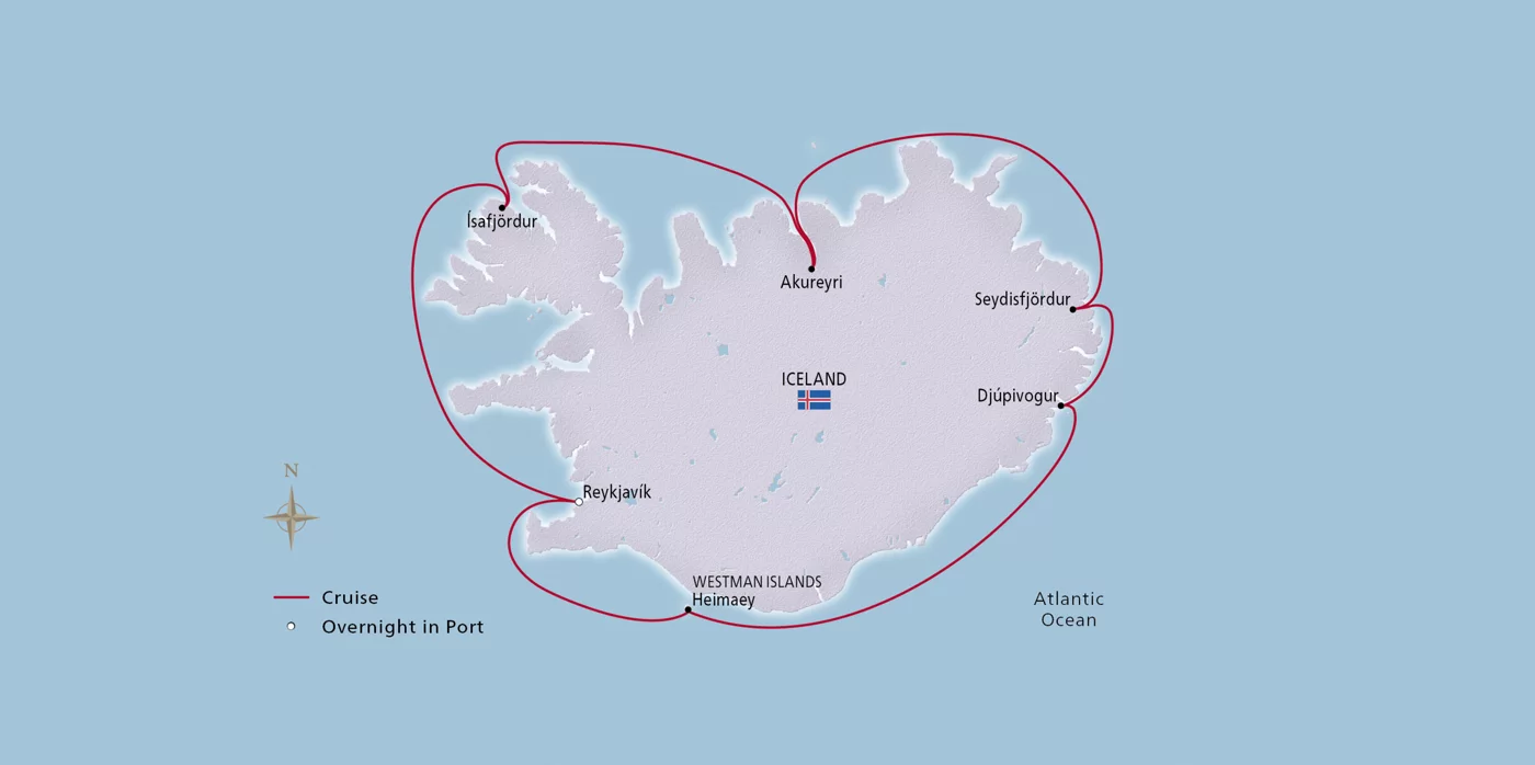 Viking Sea Iceland’s Natural Beauty July 18–25, 2029 voyage OSE290718 official itinerary map
