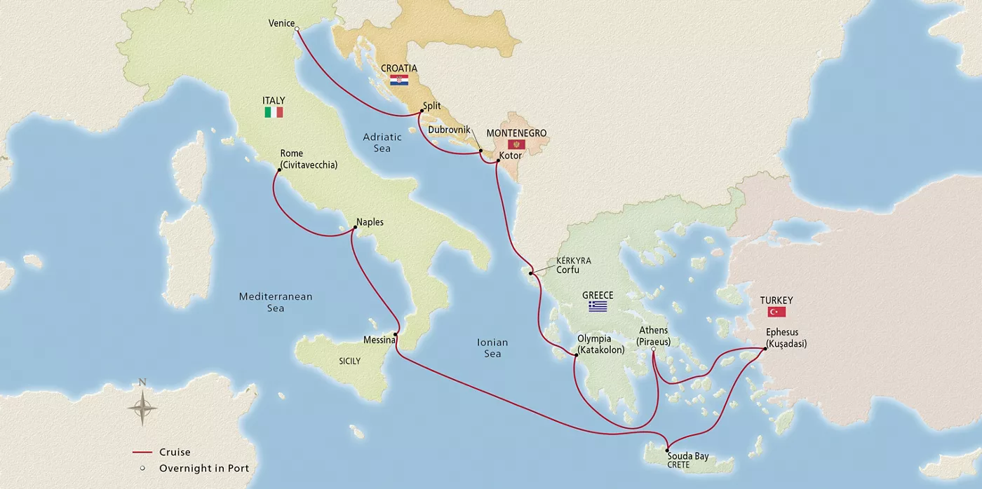 Viking Sky Iconic Adriatic Antiquities October 21–November 4, 2027 voyage OSK271021A official itinerary map