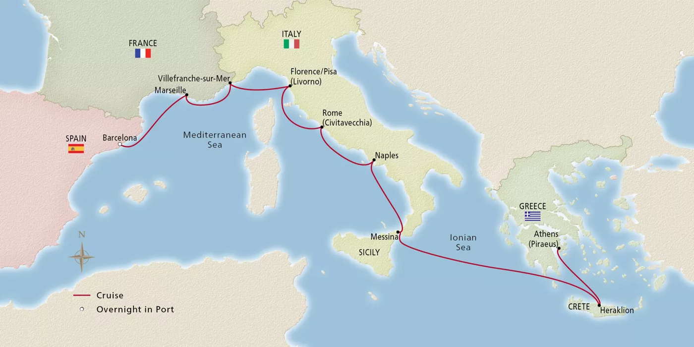 Viking Sea NEW! Icons of the Mediterranean September 22–October 2, 2026 voyage OSE260922 official itinerary map