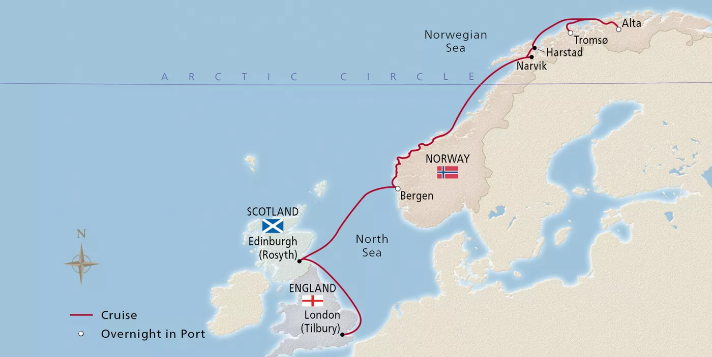 Viking Libra NEW! In Search of Northern Lights January 30–February 11, 2027 voyage OLI270130 official itinerary map