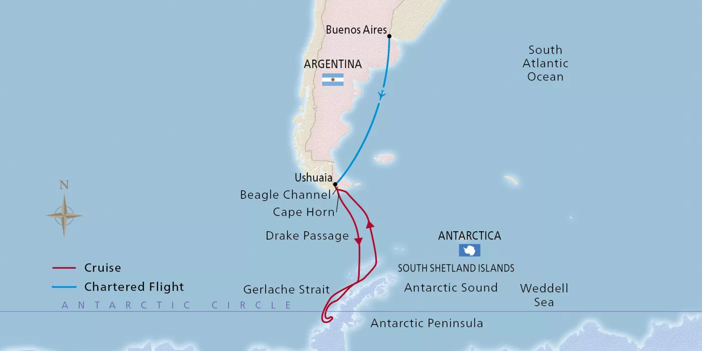Viking Polaris NEW! Into the Antarctic Circle December 4–18, 2027 voyage XPO271205T official itinerary map