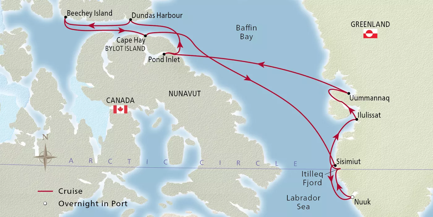 Viking Octantis Into the Northwest Passage September 9–21, 2027 voyage XOC270909 official itinerary map