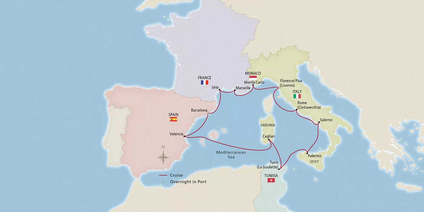 Viking Star NEW! Jewels of the Mediterranean February 16–March 2, 2027 voyage OST270216A official itinerary map