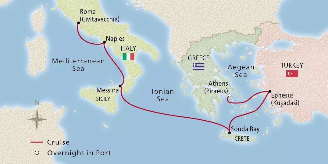 Viking Mira Journey to Antiquities December 9–16, 2026 voyage OMI261209 official itinerary map