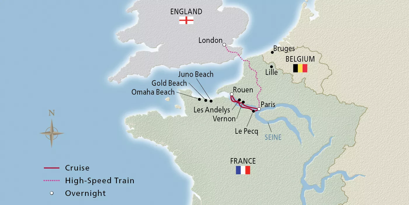 Viking Radgrid London, Paris & D-Day August 21–September 1, 2026 voyage RGD260825T official itinerary map