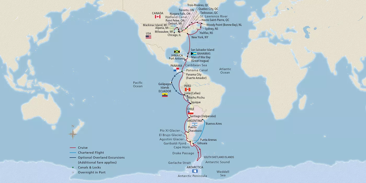 Viking Polaris Longitudinal World Cruise IV September 19–November 19, 2029 voyage XPO290919D official itinerary map