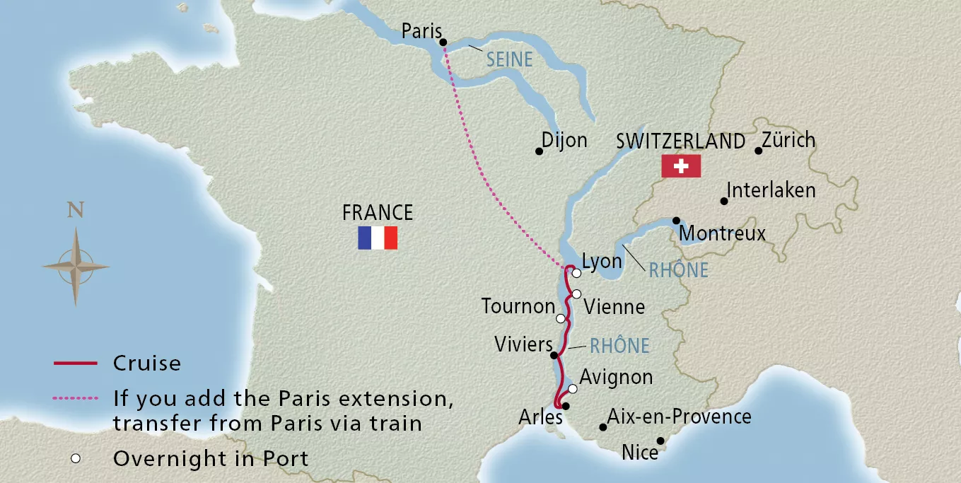 Viking Hermod Lyon & Provence August 23–30, 2028 voyage HRM280823 official itinerary map
