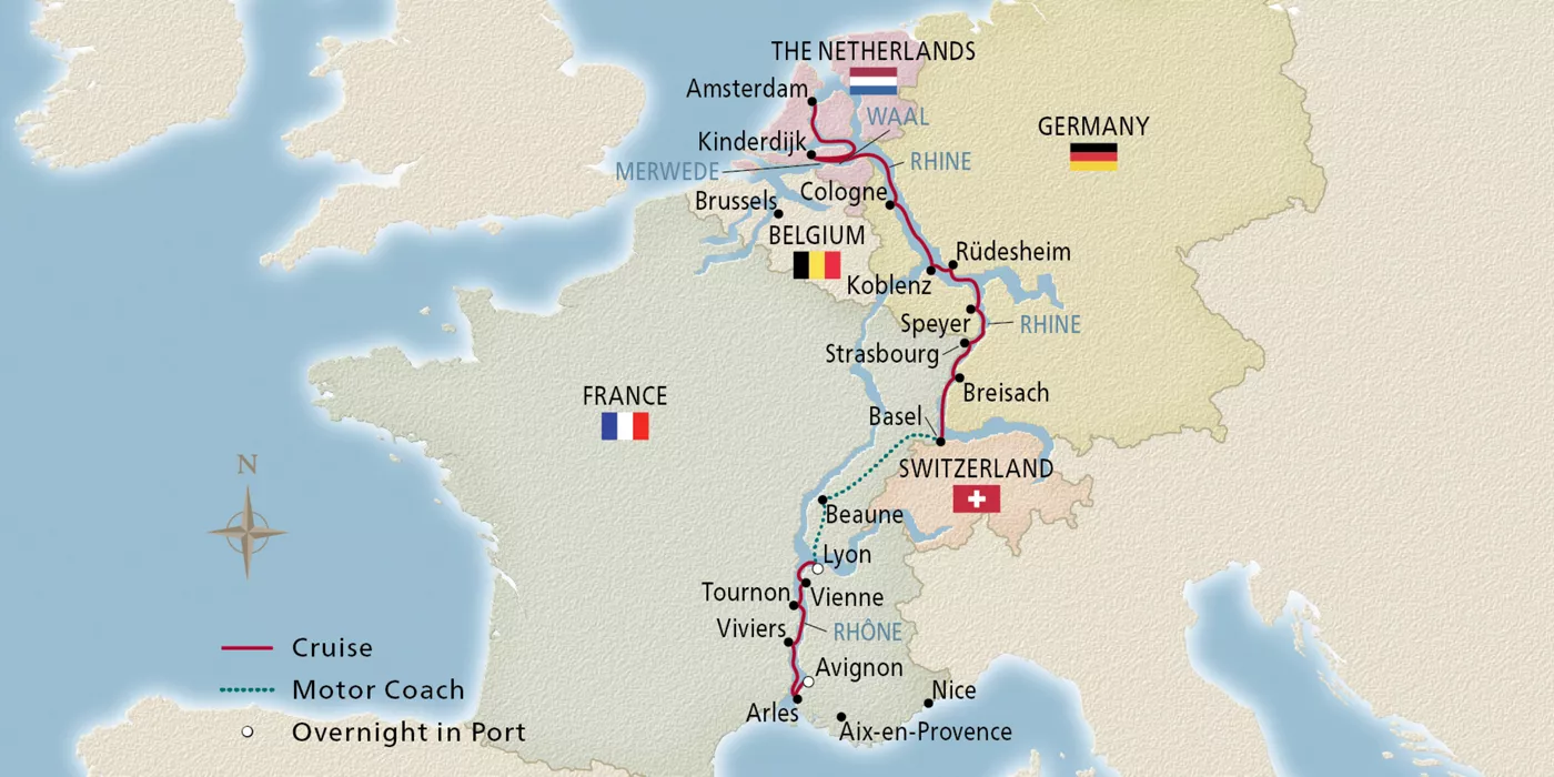 Viking Heimdal Lyon, Provence & the Rhineland May 30–June 13, 2027 voyage HMD270530Z official itinerary map
