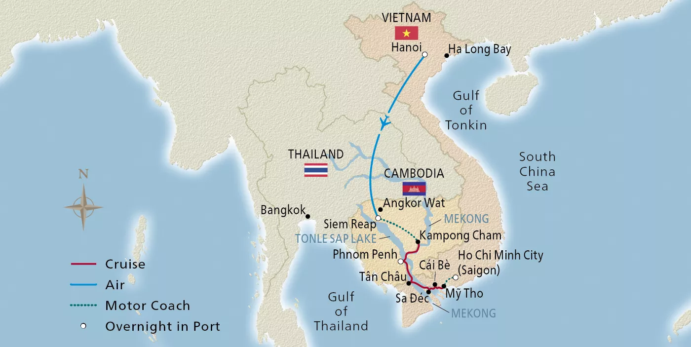 Viking Tonle Magnificent Mekong February 12–26, 2027 voyage TNL270217T official itinerary map