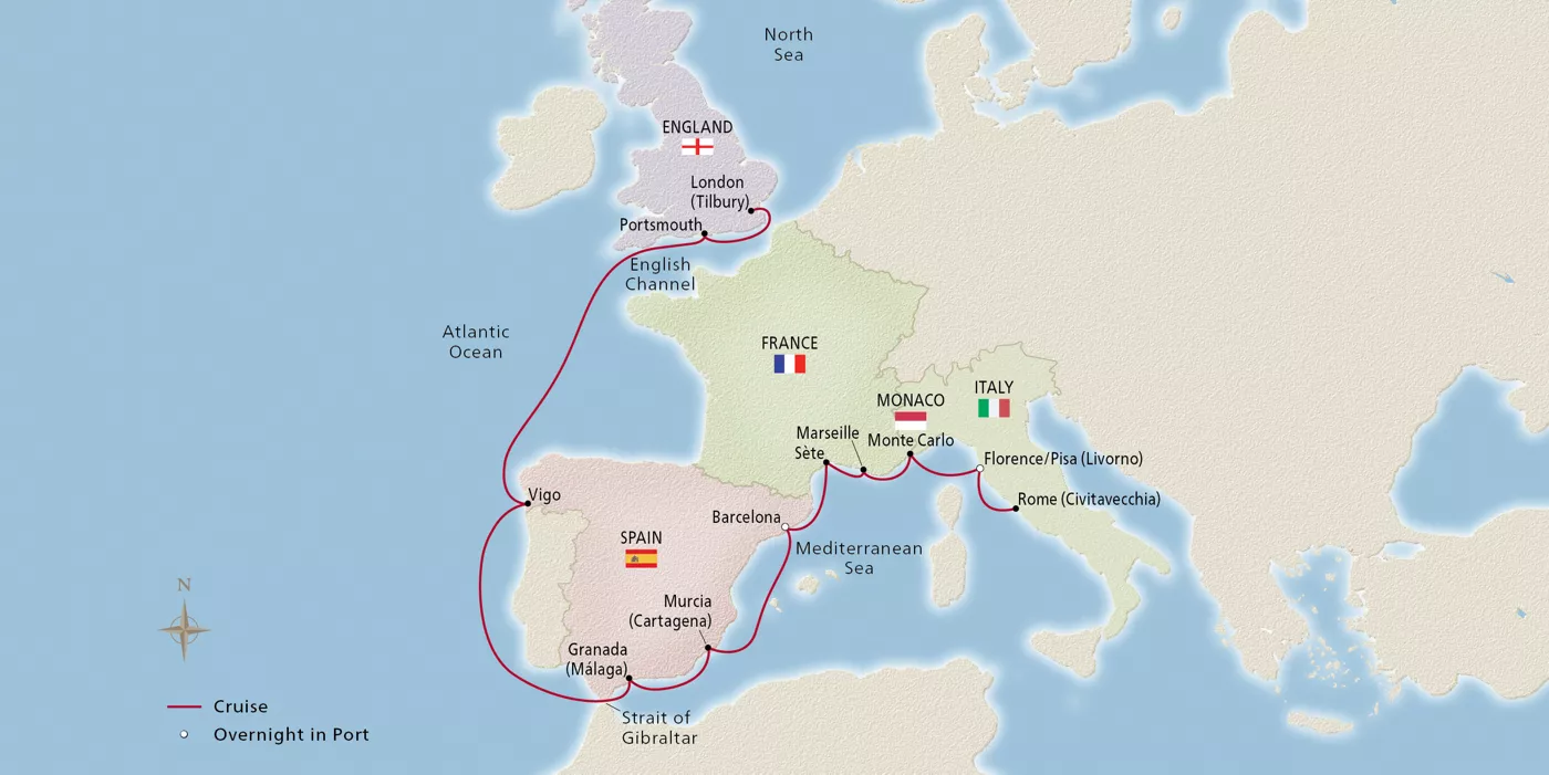 Viking Sky NEW! Mediterranean Discoveries September 30–October 14, 2027 voyage OSK270930A official itinerary map