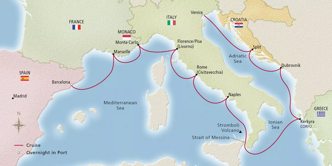 Viking Star Mediterranean Odyssey July 15–27, 2027 voyage OST270715 official itinerary map
