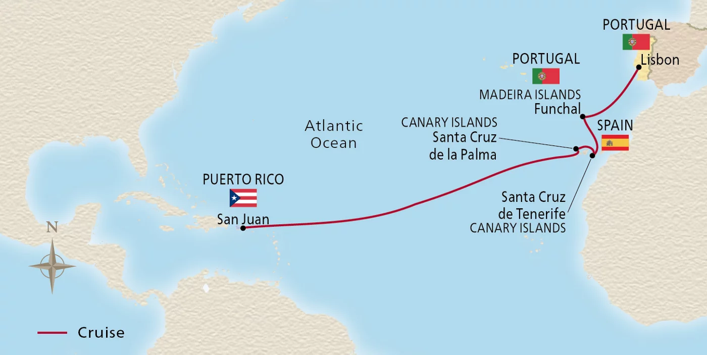 Viking Sky NEW! Mid-Atlantic Crossing November 18–29, 2027 voyage OSK271118 official itinerary map