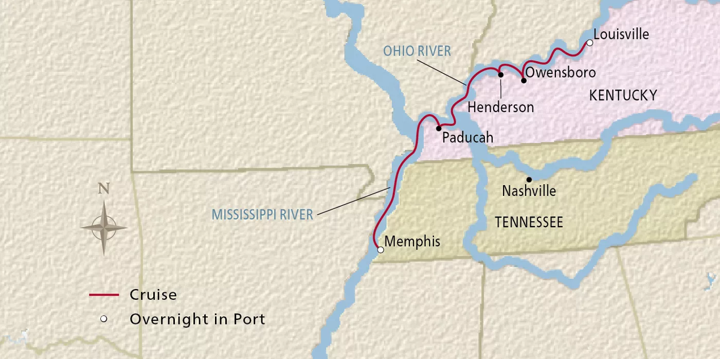 Viking Mississippi NEW! Mississippi & Ohio River Explorer June 8–15, 2027 voyage MSP270608 official itinerary map