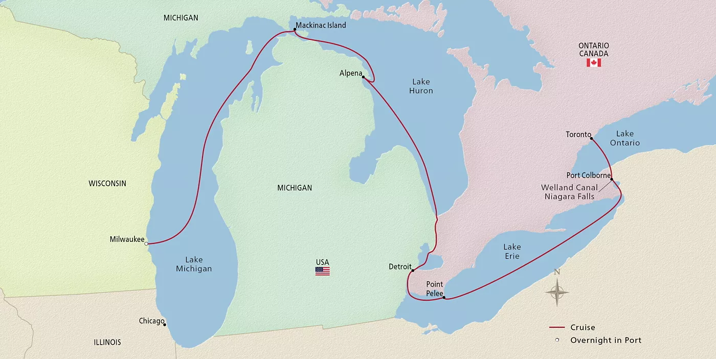 Viking Polaris Niagara & the Great Lakes September 17–24, 2027 voyage XPO270917 official itinerary map