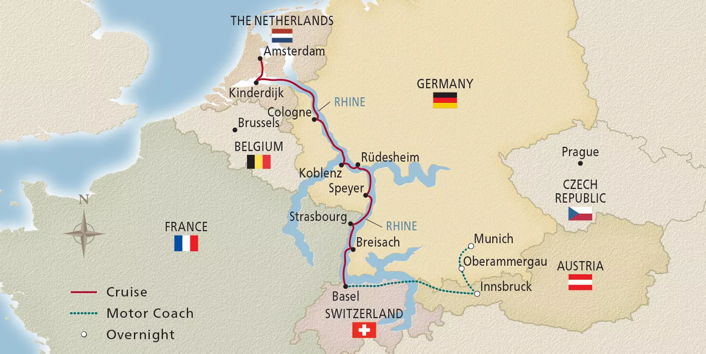 Viking Ran NEW! Oberammergau, Innsbruck & the Rhine August 10–22, 2030 voyage RAN300810T official itinerary map