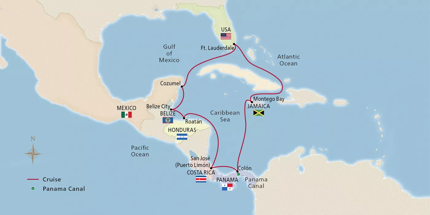 Viking Mars Panama Canal & Central America November 5–19, 2027 voyage OMA271105 official itinerary map