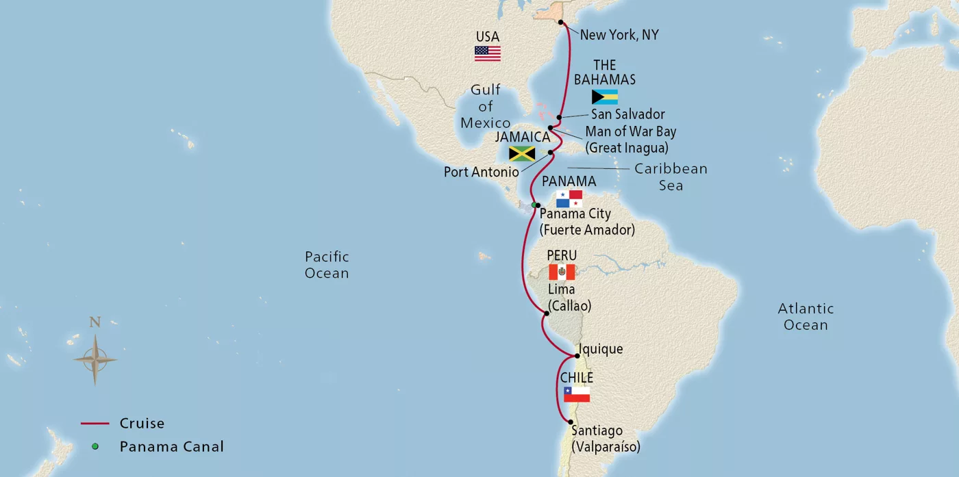 Viking Polaris NEW! Panama Canal & the Americas October 8–27, 2029 voyage XPO291008 official itinerary map