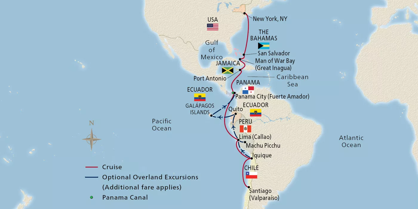 Viking Octantis NEW! Panama Canal & the Americas April 12–May 1, 2029 voyage XOC290412 official itinerary map