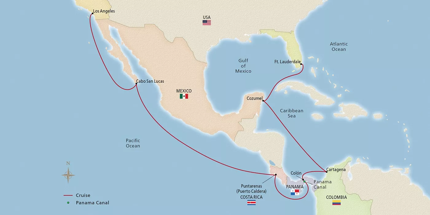 Viking Vesta Panama Canal & the Pacific Coast December 21, 2028–January 7, 2029 voyage OVS281221 official itinerary map