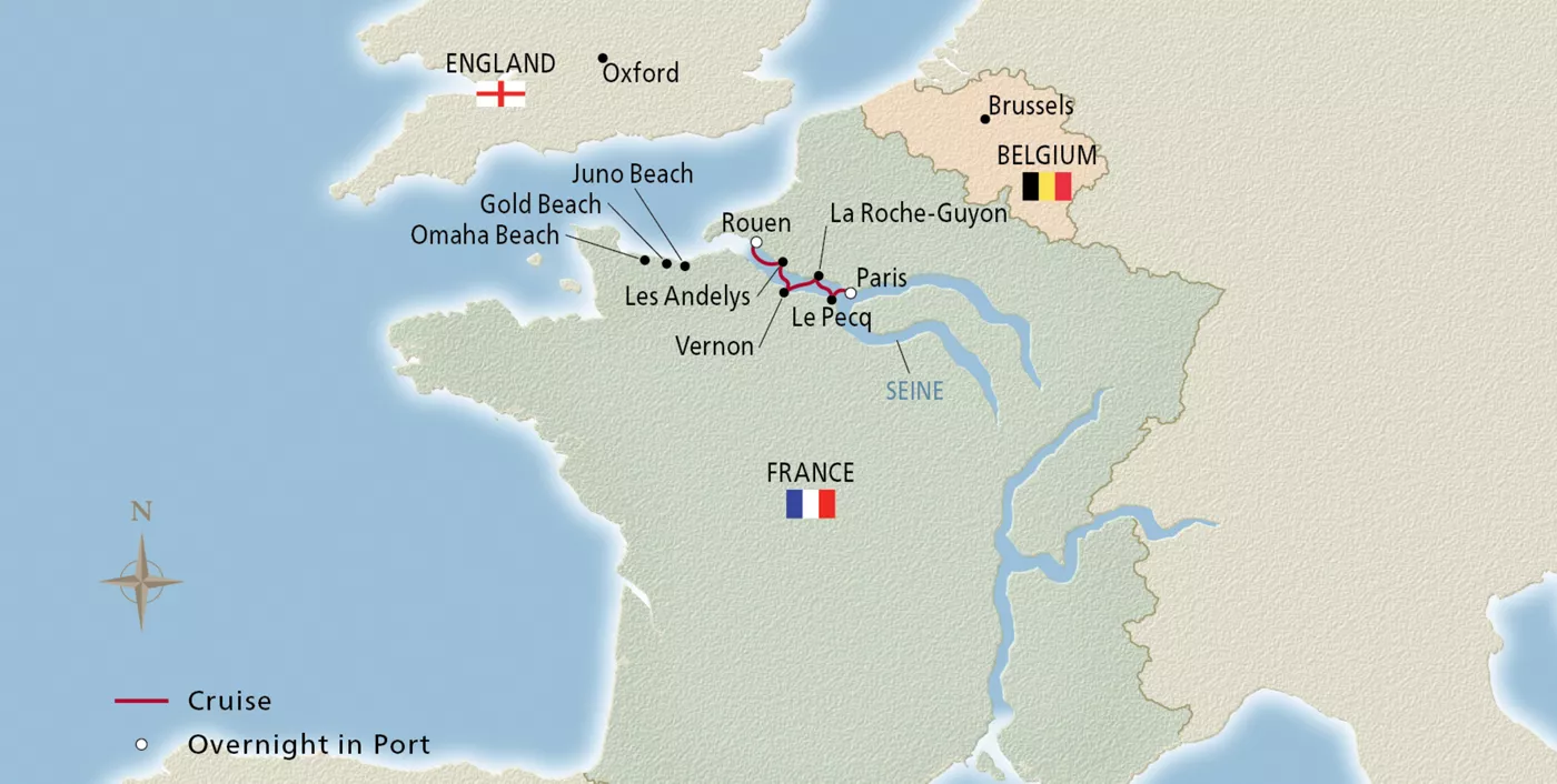 Viking Nerthus Paris & the Heart of Normandy August 20–27, 2027 voyage NER270820 official itinerary map
