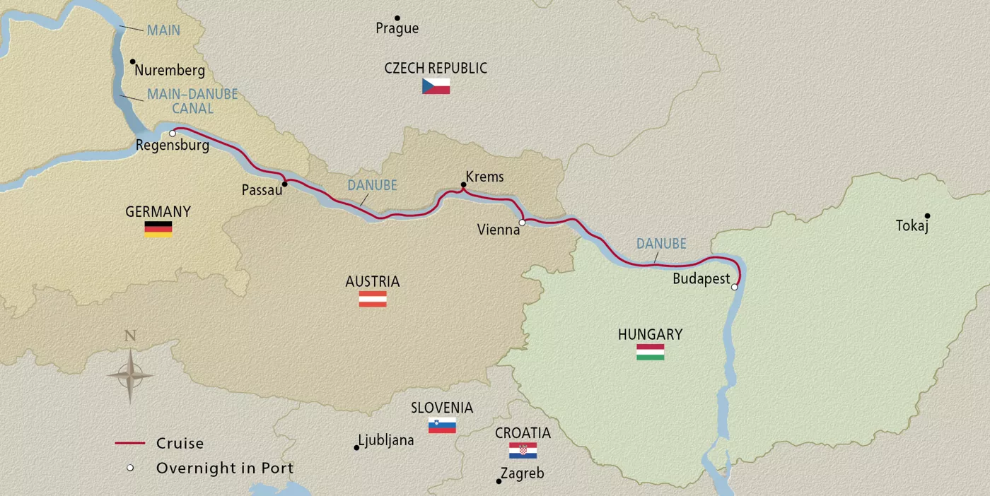 Viking Atla Romantic Danube August 23–30, 2026 voyage ATL260823 official itinerary map