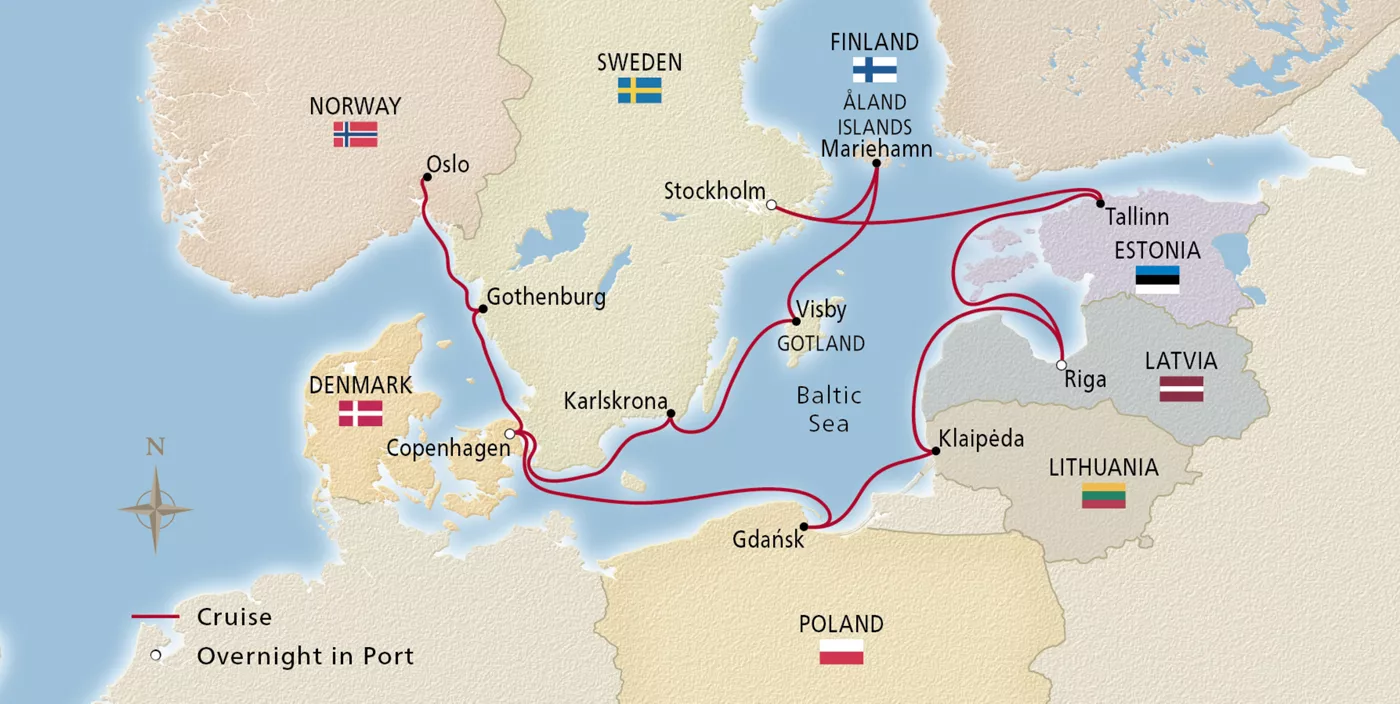 Viking Saturn NEW! Scandinavia & Baltic Capitals August 10–24, 2028 voyage OSA280810A official itinerary map