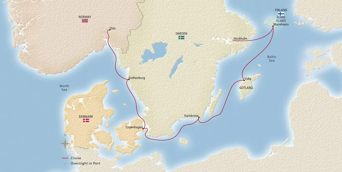 Viking Vela NEW! Scandinavian Discovery August 4–11, 2029 voyage OVL290804 official itinerary map