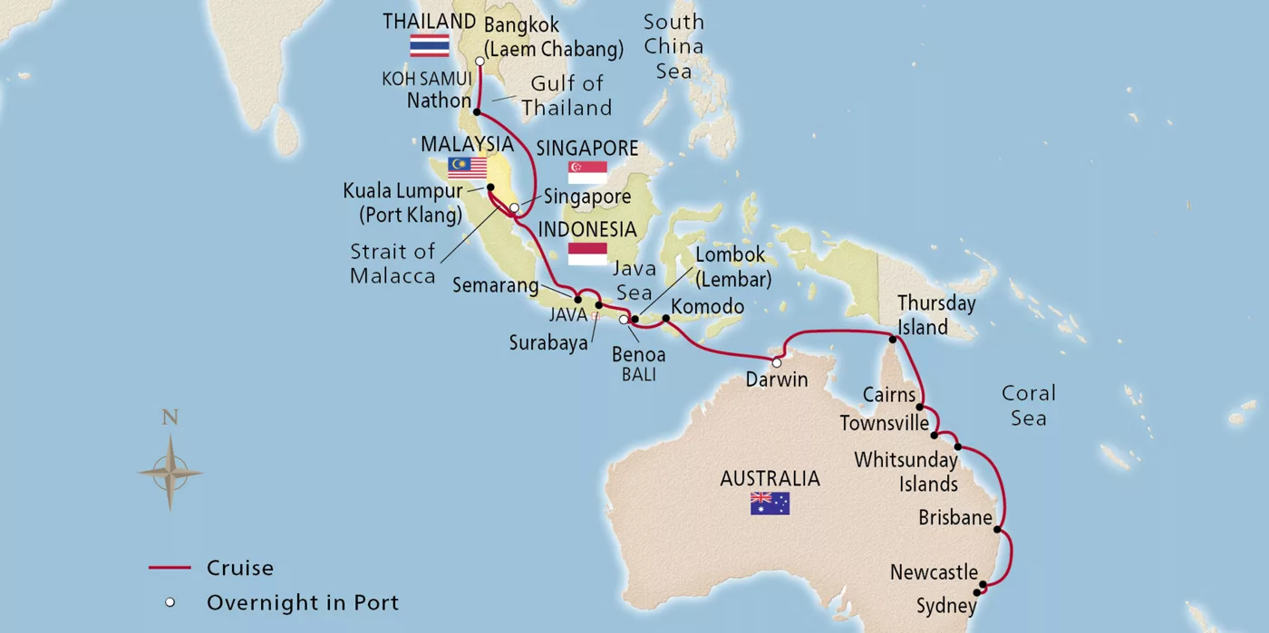 Viking Orion South Pacific Sojourn March 2–30, 2028 voyage OOR280302A official itinerary map