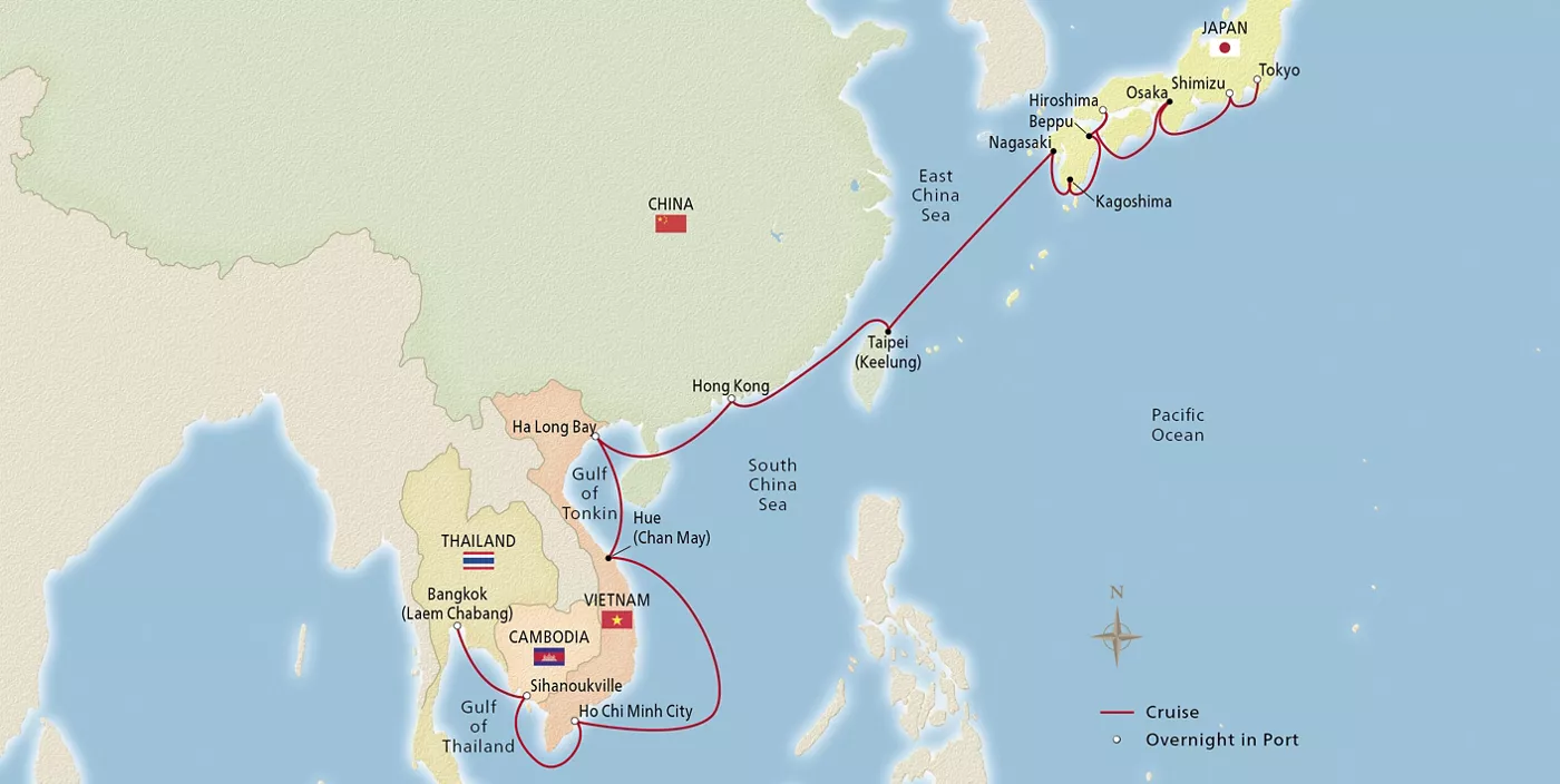 Viking Orion Southeast Asia Horizons April 22–May 20, 2028 voyage OOR280422A official itinerary map