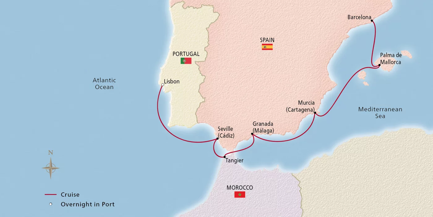 Viking Sky NEW! Spain & Portugal Discovery March 9–16, 2028 voyage OSK280309 official itinerary map
