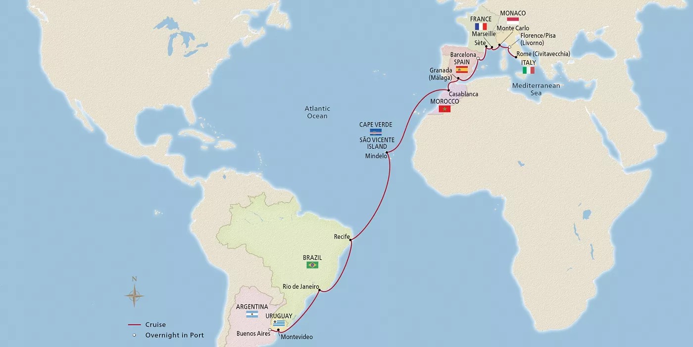 Viking Jupiter NEW! The Mediterranean & South Atlantic November 6–December 4, 2027 voyage OJU271106A official itinerary map