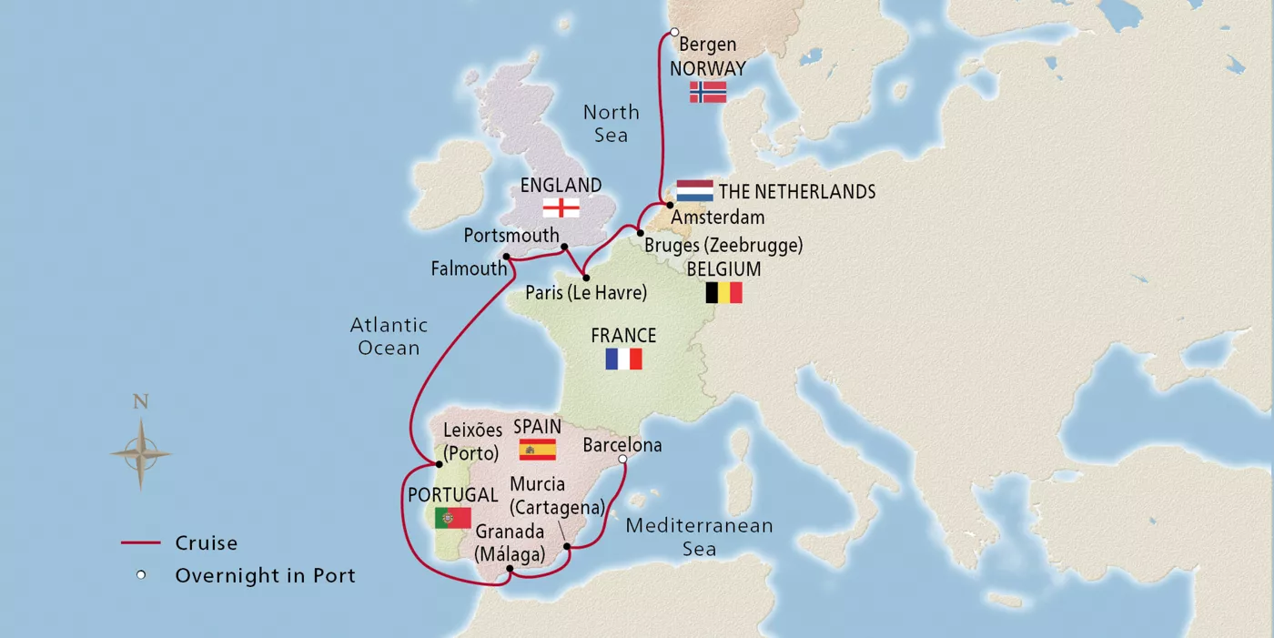 Viking Libra Trade Routes of the Middle Ages April 27–May 11, 2029 voyage OLI290427 official itinerary map