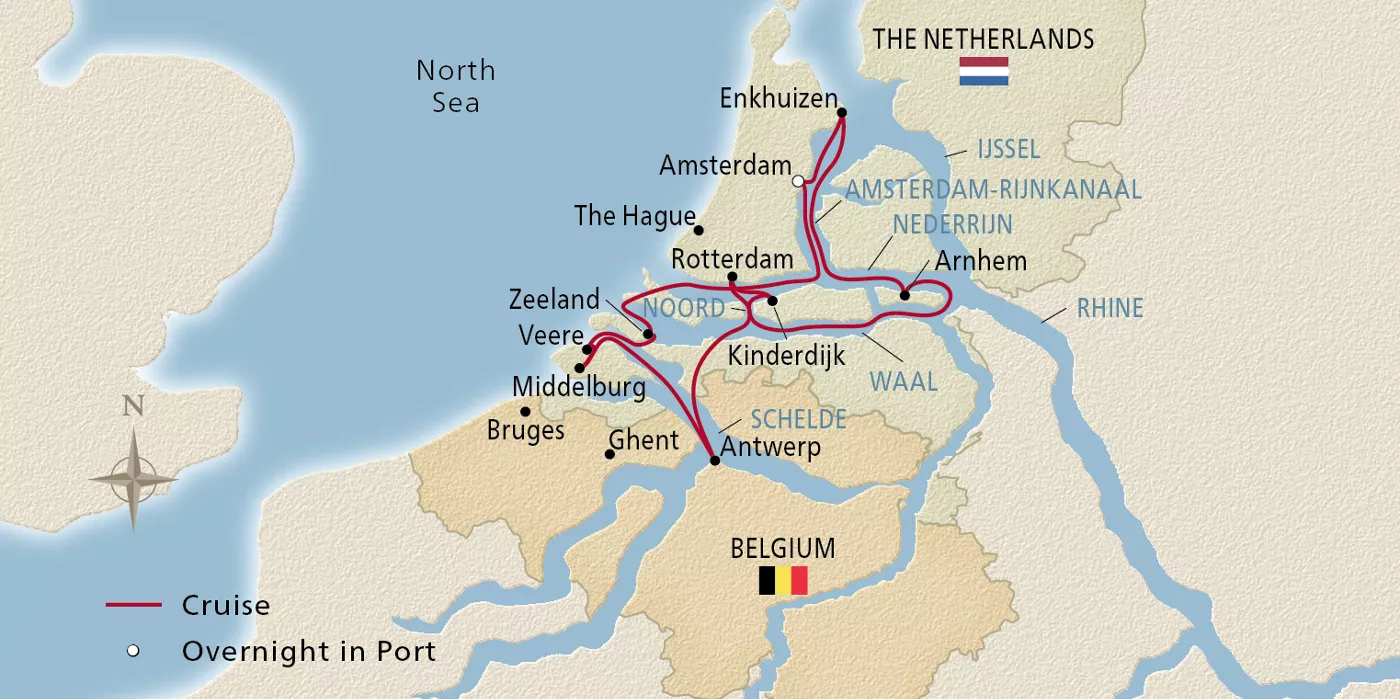 Viking Gefjon Tulips & Windmills April 25–May 4, 2027 voyage GFJ270425 official itinerary map