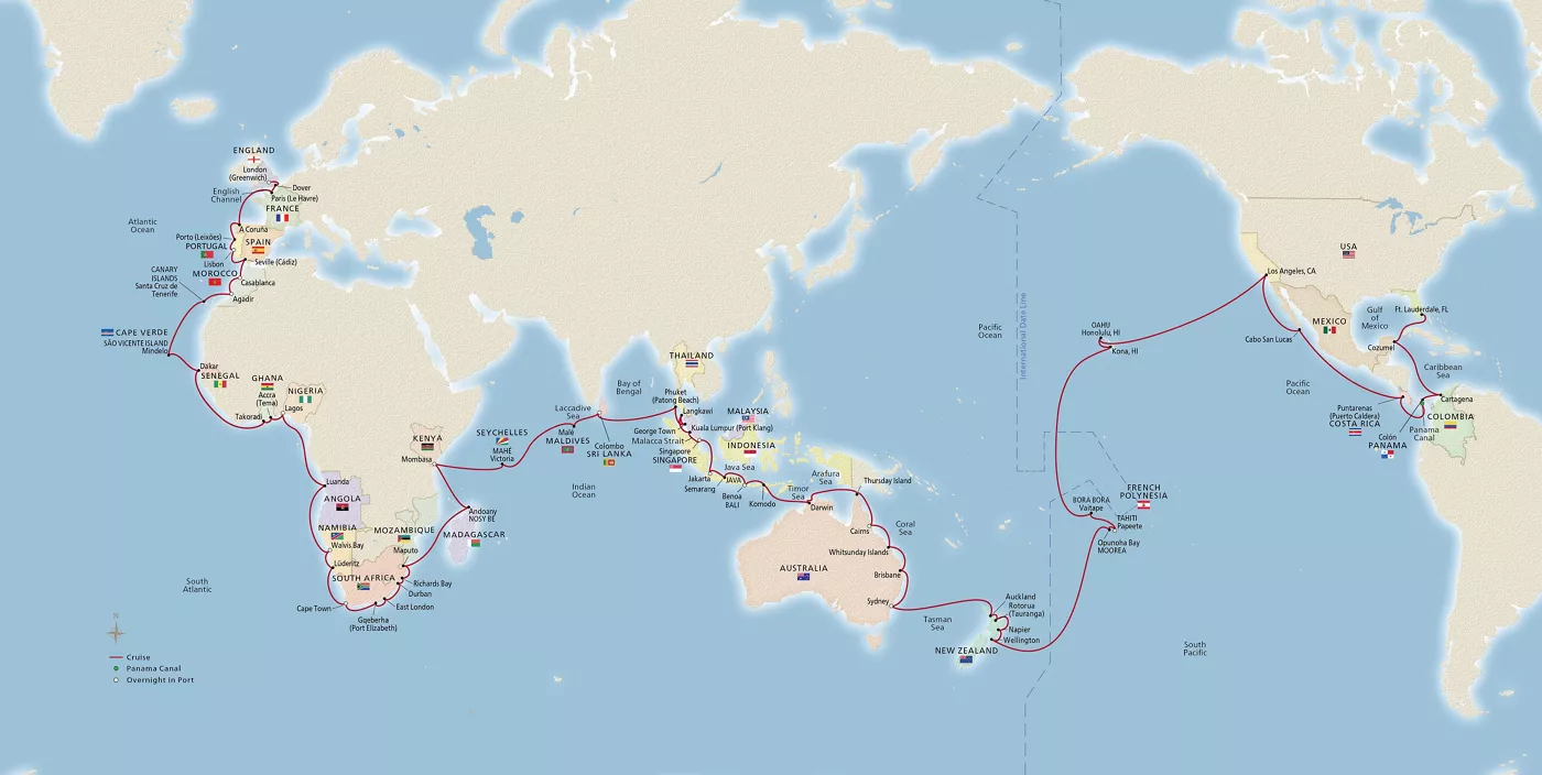 Viking Sky Viking World Cruise December 22, 2026–May 12, 2027 voyage OSK261222D official itinerary map