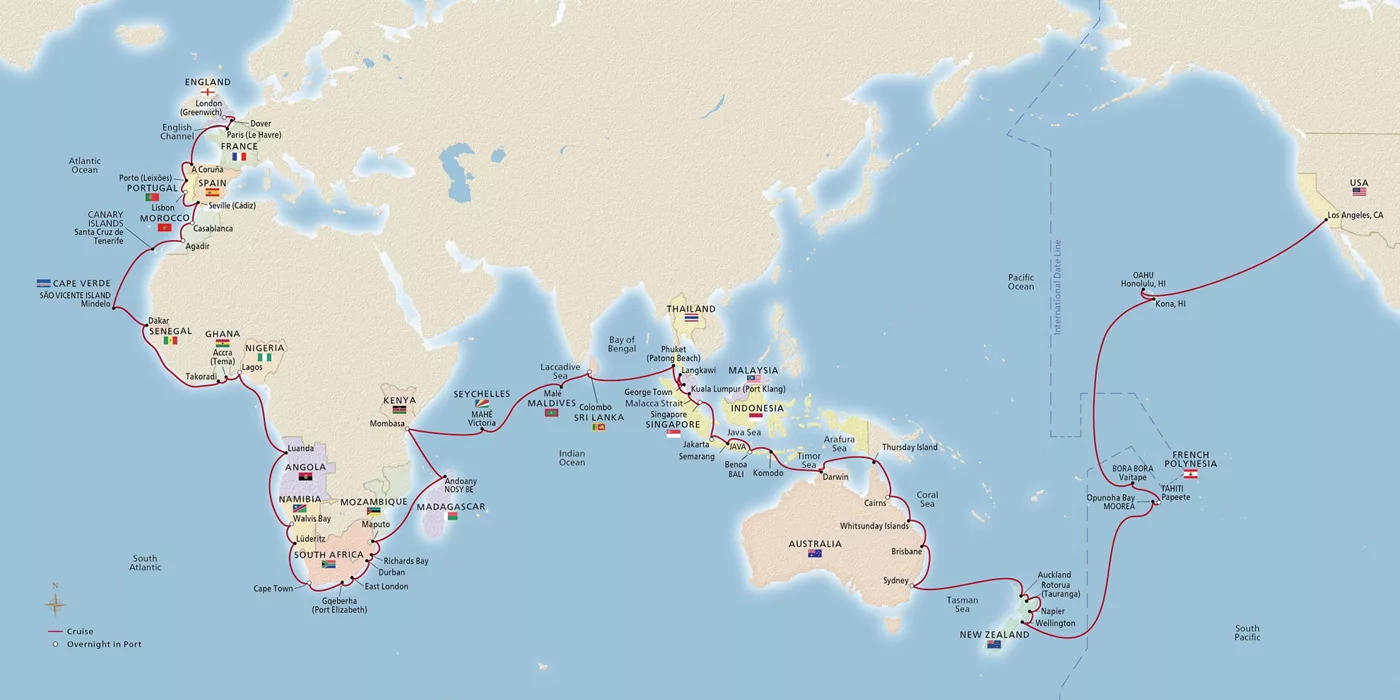 Viking Sky Viking World Discoveries January 8–May 12, 2027 voyage OSK270108C official itinerary map