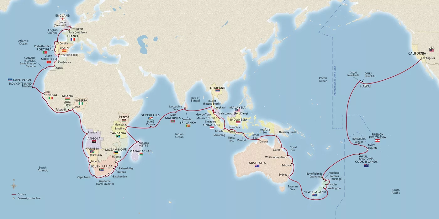 Viking Vesta Viking World Discoveries January 14–May 17, 2028 voyage OVS280114C official itinerary map