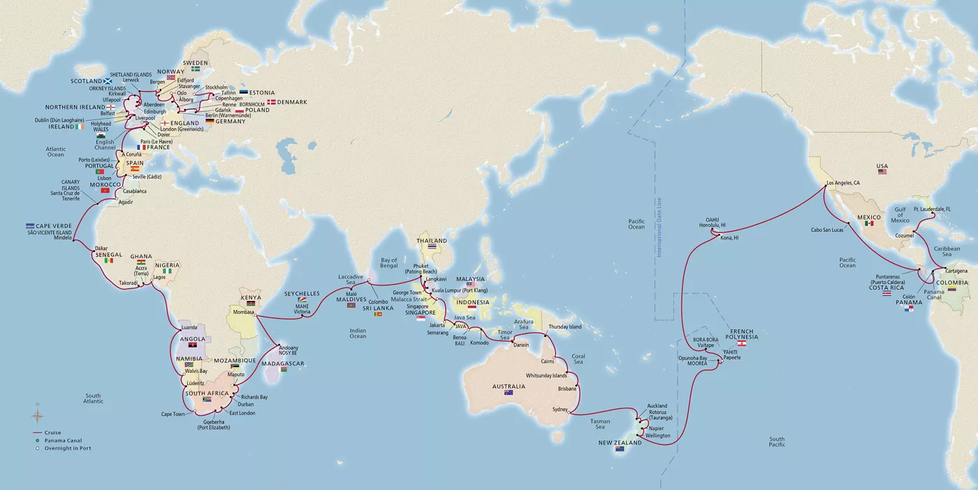 Viking Sky Viking World Voyage III December 22, 2026–June 9, 2027 voyage OSK261222F official itinerary map