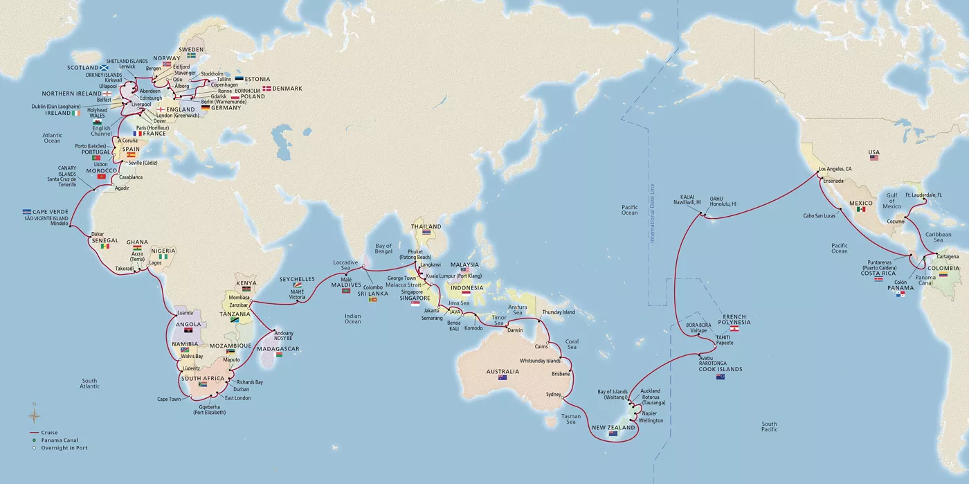 Viking Vesta Viking World Voyage III December 21, 2028–June 8, 2029 voyage OVS281221F official itinerary map