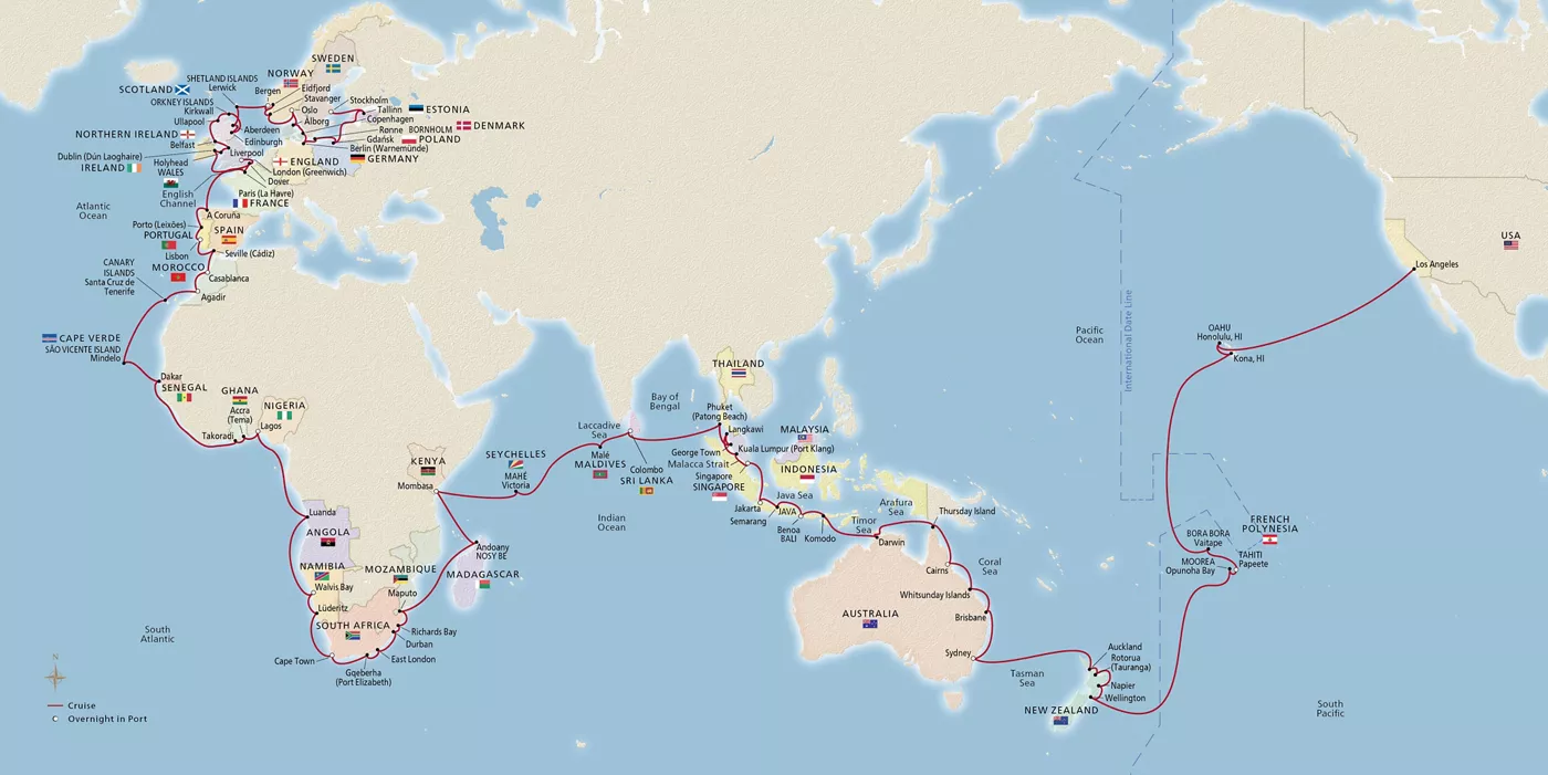 Viking Sky Viking World Voyage IV January 8–June 9, 2027 voyage OSK270108E official itinerary map